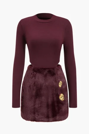 Patchwork Long Sleeve Mini Dress>MICAS New