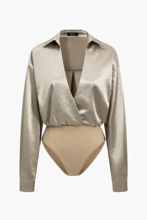 Patchwork Long Sleeve Satin Bodysuit>MICAS Best