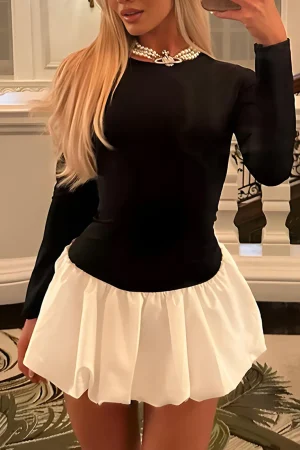 Patchwork Long-Sleeve Mini Dress>MICAS Sale