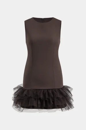 Patchwork Mesh Sleeveless Mini Dress>MICAS Hot