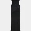 Patchwork Off-Shoulder Draped Bow Detail Maxi Dress>MICAS Online