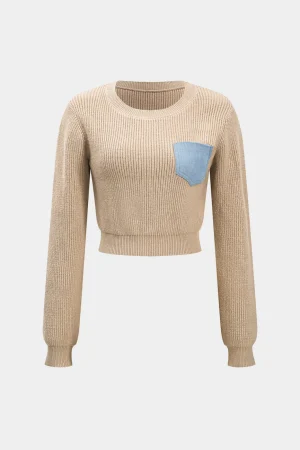 Patchwork Pocket Sweater Long-Sleeve Top>MICAS Fashion