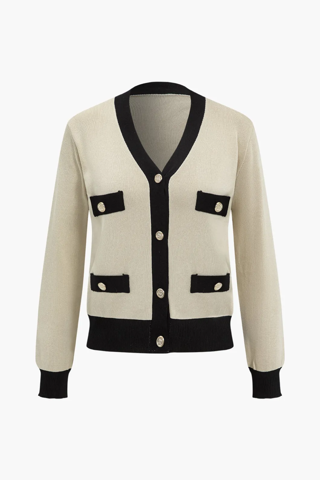 Patchwork V-Neck Sweater Cardigan And Pants Set>MICAS Clearance