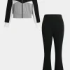 Patchwork Zipper Jacket And Flared Leg Trousers Set>MICAS Best