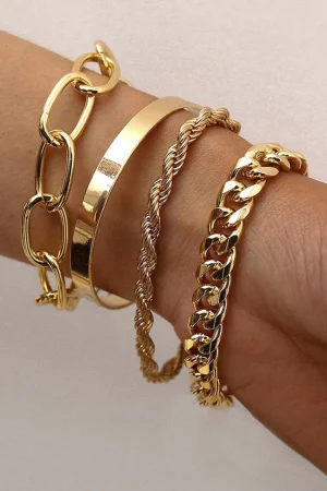 4pc Cuban Chain Link Bracelet Set>MICAS Hot