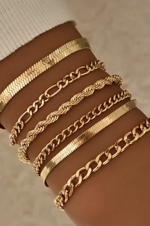 6pc Cuban Chain Link Bracelet Set>MICAS Online