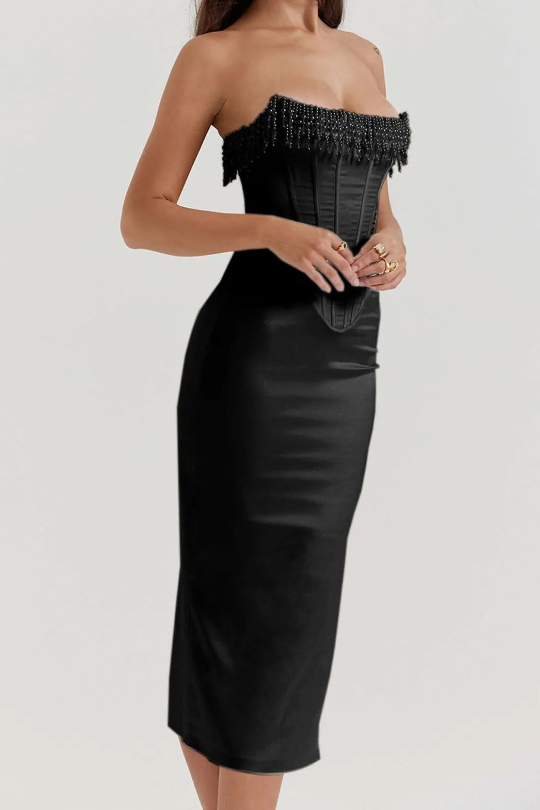Pearl Braided Eyelet Corset Midi Dress>MICAS Discount