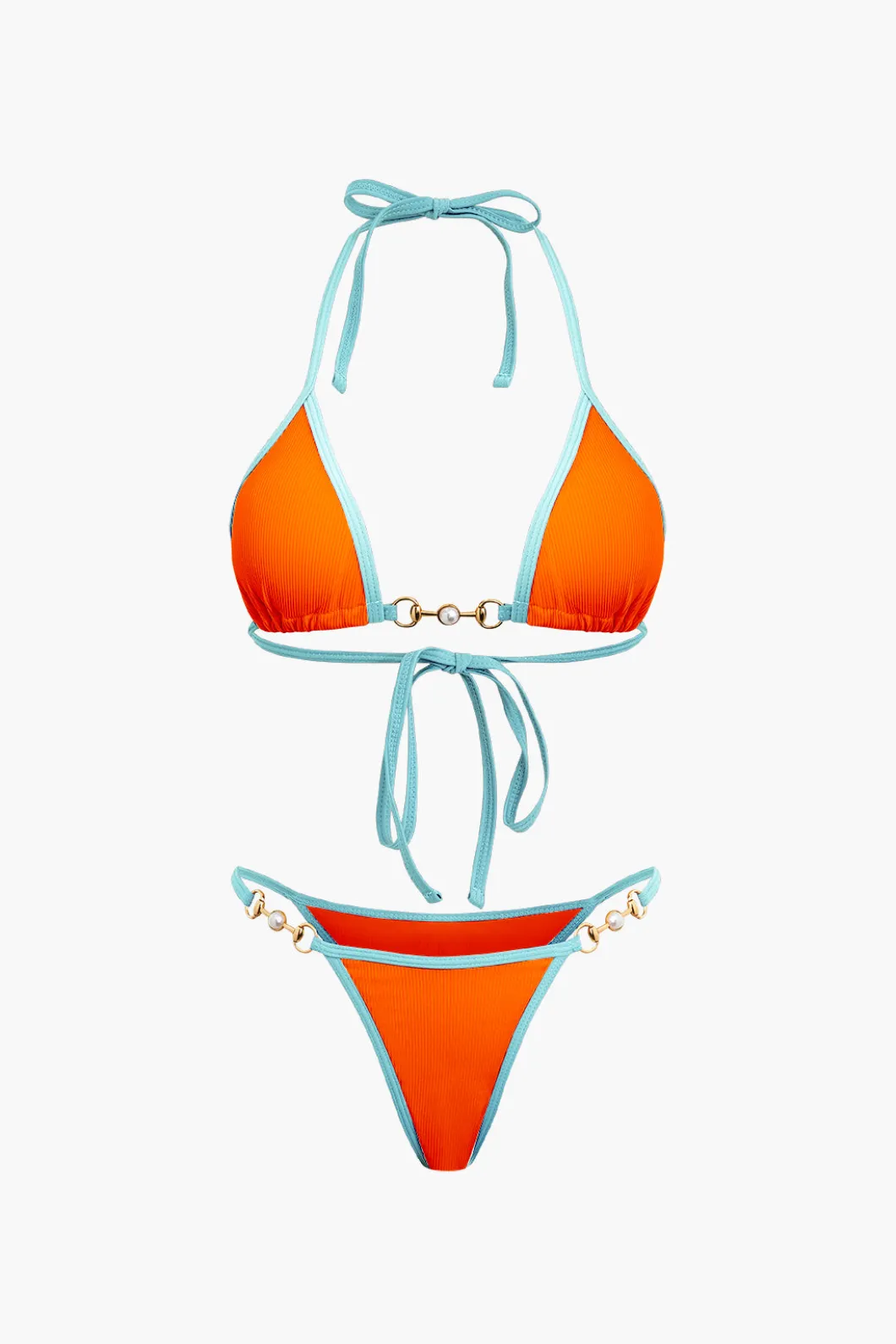 Pearl Detail Halter 2-piece Bikini Set>MICAS Best