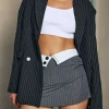 Pinstripe Print Notched Lapel Blazer>MICAS Fashion