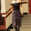 Plaid Cut Out Waist Midi Skirt>MICAS Discount