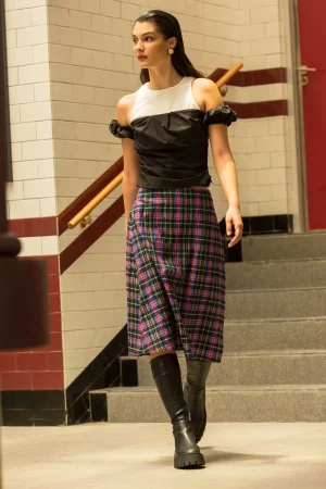 Plaid Cut Out Waist Midi Skirt>MICAS Discount