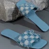 Plaid Frayed Denim Slippers>MICAS Fashion