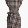 Plaid Print Tie Front Slit Asymmetrical Mini Dress>MICAS Online