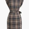 Plaid Print Tie Front Slit Asymmetrical Mini Dress>MICAS Online