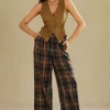 Plaid Print Wide Leg Trousers>MICAS Best