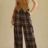 Plaid Print Wide Leg Trousers>MICAS Best
