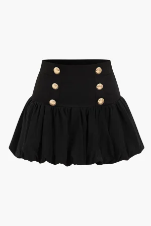 Pleated Button Puff Mini Skirt>MICAS Discount
