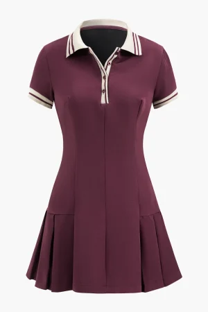 Pleated Button Short Sleeve Mini Dress>MICAS Sale