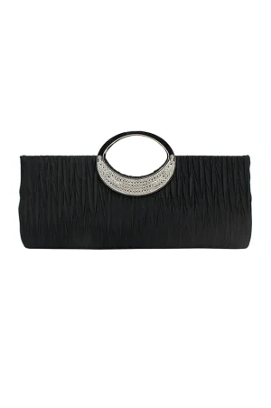 Pleated Design Rhinestone Clutch Bag>MICAS New