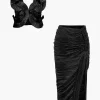 Pleated Halter Backless Top And Split Midi Skirt Set>MICAS Fashion