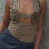 Pleated Mesh Halter Tank Top>MICAS Sale