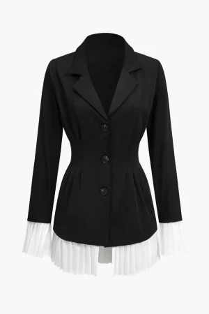 Pleated Patchwork Long Sleeve V-Neck Mini Dress>MICAS Clearance