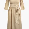 Plus Size Off Shoulder Smocked Maxi Dress With Belt>MICAS Best