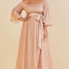 Plus Size Off Shoulder Smocked Maxi Dress With Belt>MICAS Best