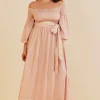 Plus Size Off Shoulder Smocked Maxi Dress With Belt>MICAS Best