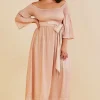Plus Size Off Shoulder Smocked Maxi Dress With Belt>MICAS Best