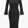 Plus Size Solid Knit Backless Tie Back Midi Dress>MICAS Hot