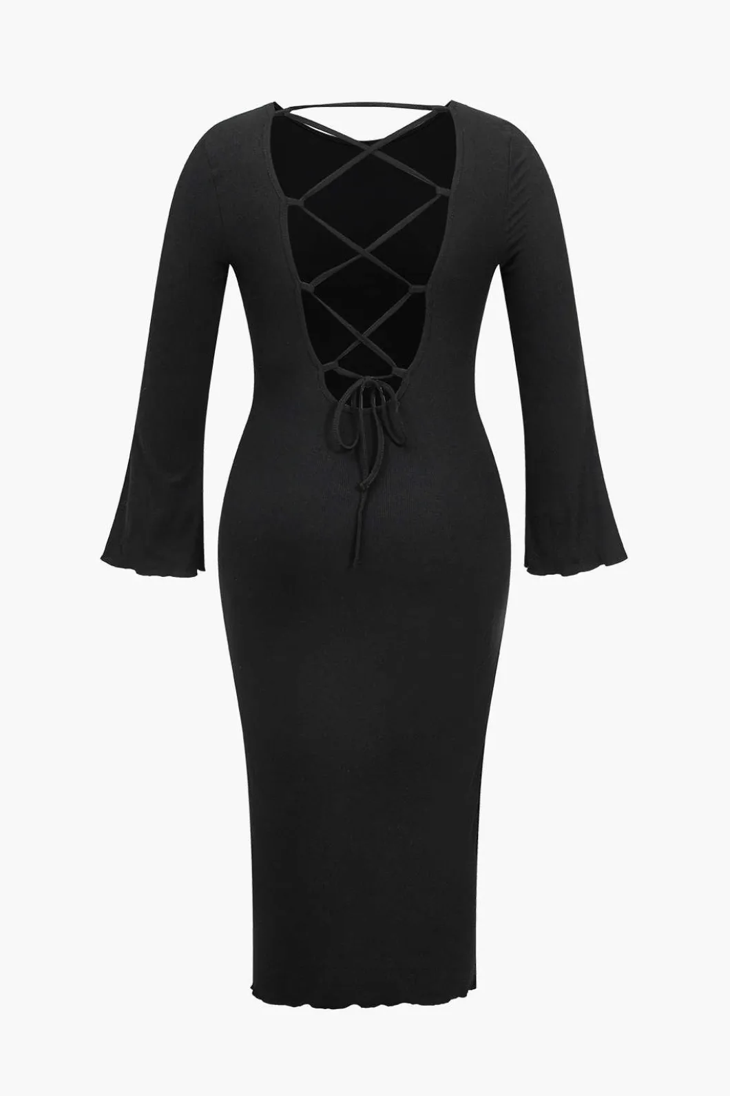 Plus Size Solid Knit Backless Tie Back Midi Dress>MICAS Hot