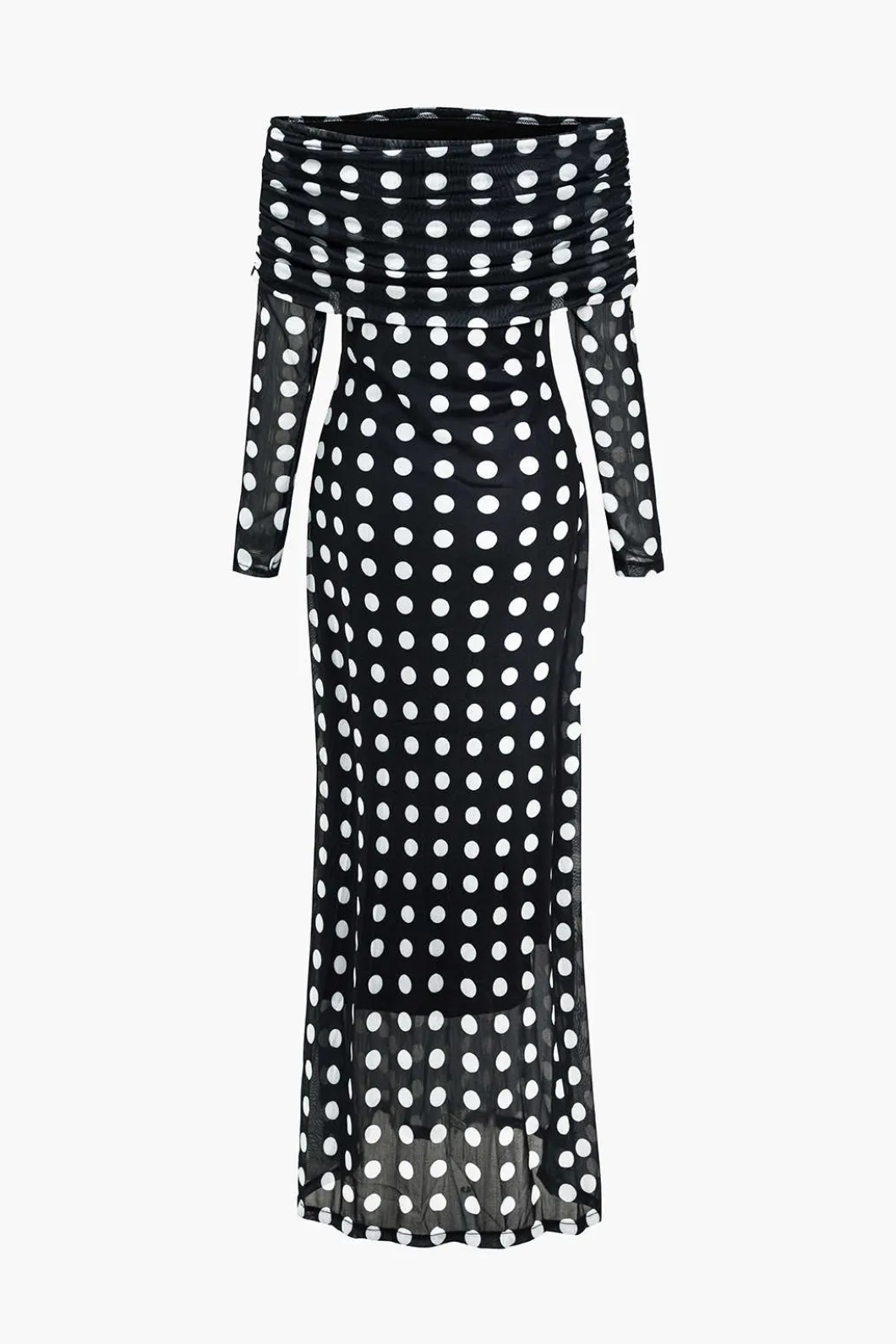 Polka Dot Print Off Shoulder Maxi Dress>MICAS Online