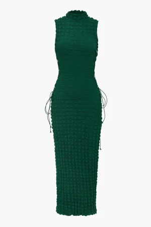 Popcorn Textured Tie Side Sleeveless Maxi Dress>MICAS Fashion