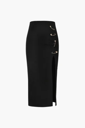 Pothook Detail Slit Midi Skirt>MICAS Clearance