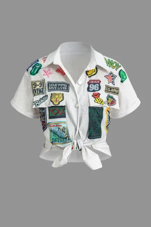 Print Knot Front Cropped Shirt>MICAS Discount