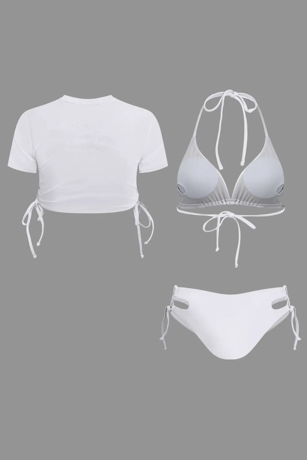 Print T-shirt And Tie Halter Bikini Set>MICAS Online