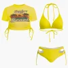 Print T-shirt And Tie Halter Bikini Set>MICAS Online