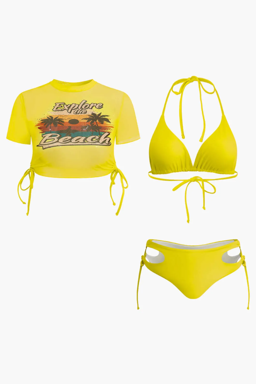 Print T-shirt And Tie Halter Bikini Set>MICAS Online
