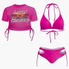 Print T-shirt And Tie Halter Bikini Set>MICAS Online