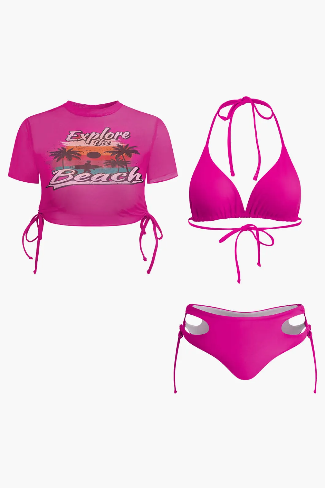 Print T-shirt And Tie Halter Bikini Set>MICAS Online