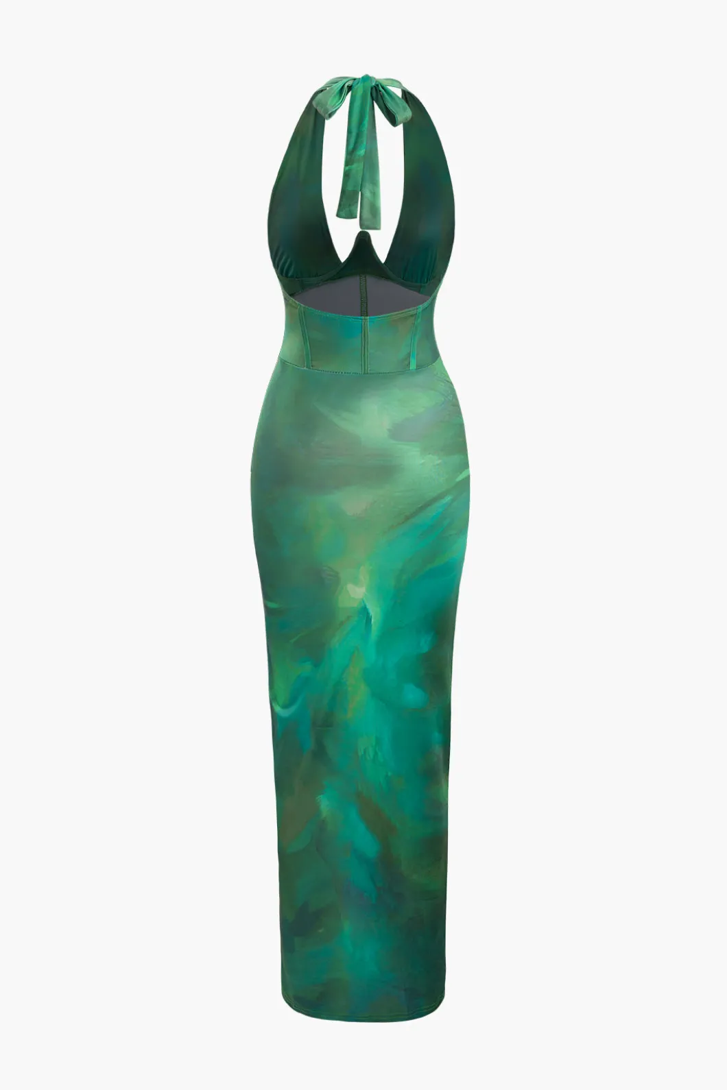 Printed Halter Corset Drawstring Slit Midi Dress>MICAS Hot