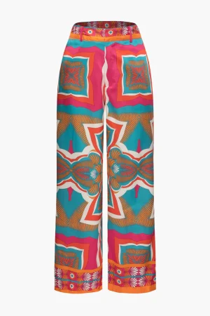 Printed High Waisted Wide Leg Pants>MICAS Hot