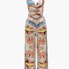 Printed Satin Halter Tie Cami And Wide Leg Pants Set>MICAS Outlet