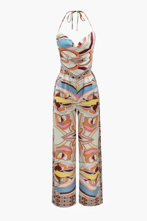 Printed Satin Halter Tie Cami And Wide Leg Pants Set>MICAS Outlet