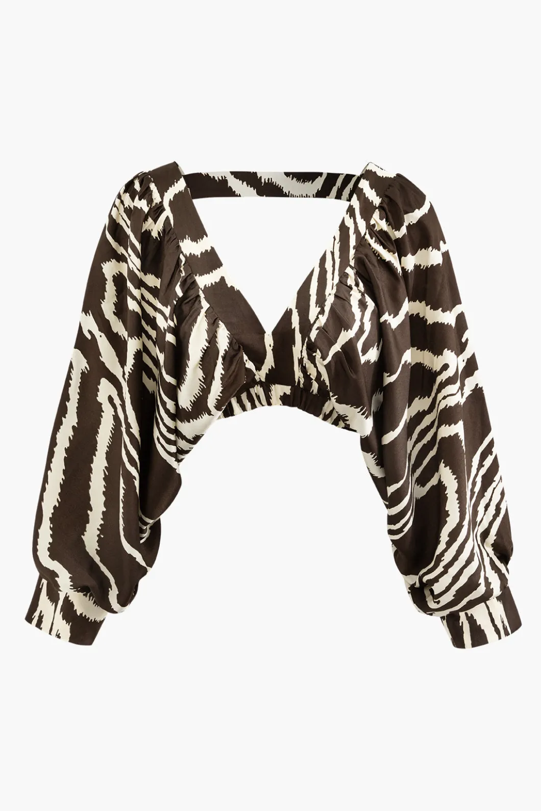 Printed V-neck Back Cut Out Crop Blouse>MICAS Discount