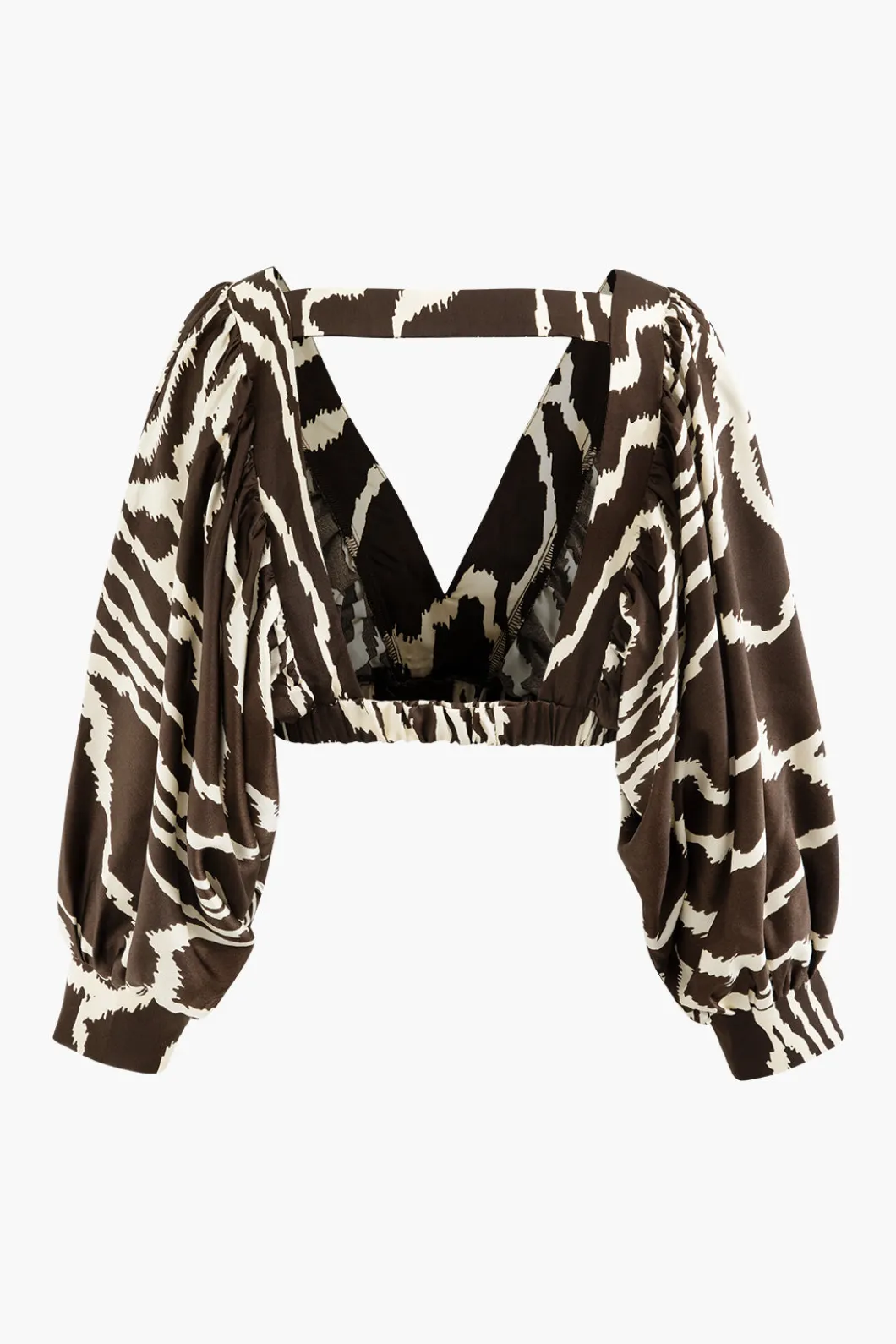 Printed V-neck Back Cut Out Crop Blouse>MICAS Discount