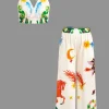 Printed V-Neck Halter Backless Crop Top and Wide Leg Pants Set>MICAS Hot