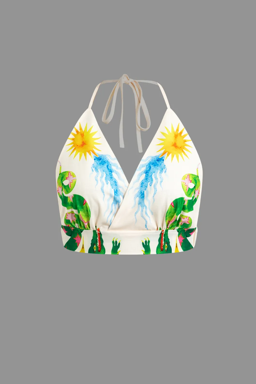 Printed V-Neck Halter Backless Crop Top and Wide Leg Pants Set>MICAS Hot