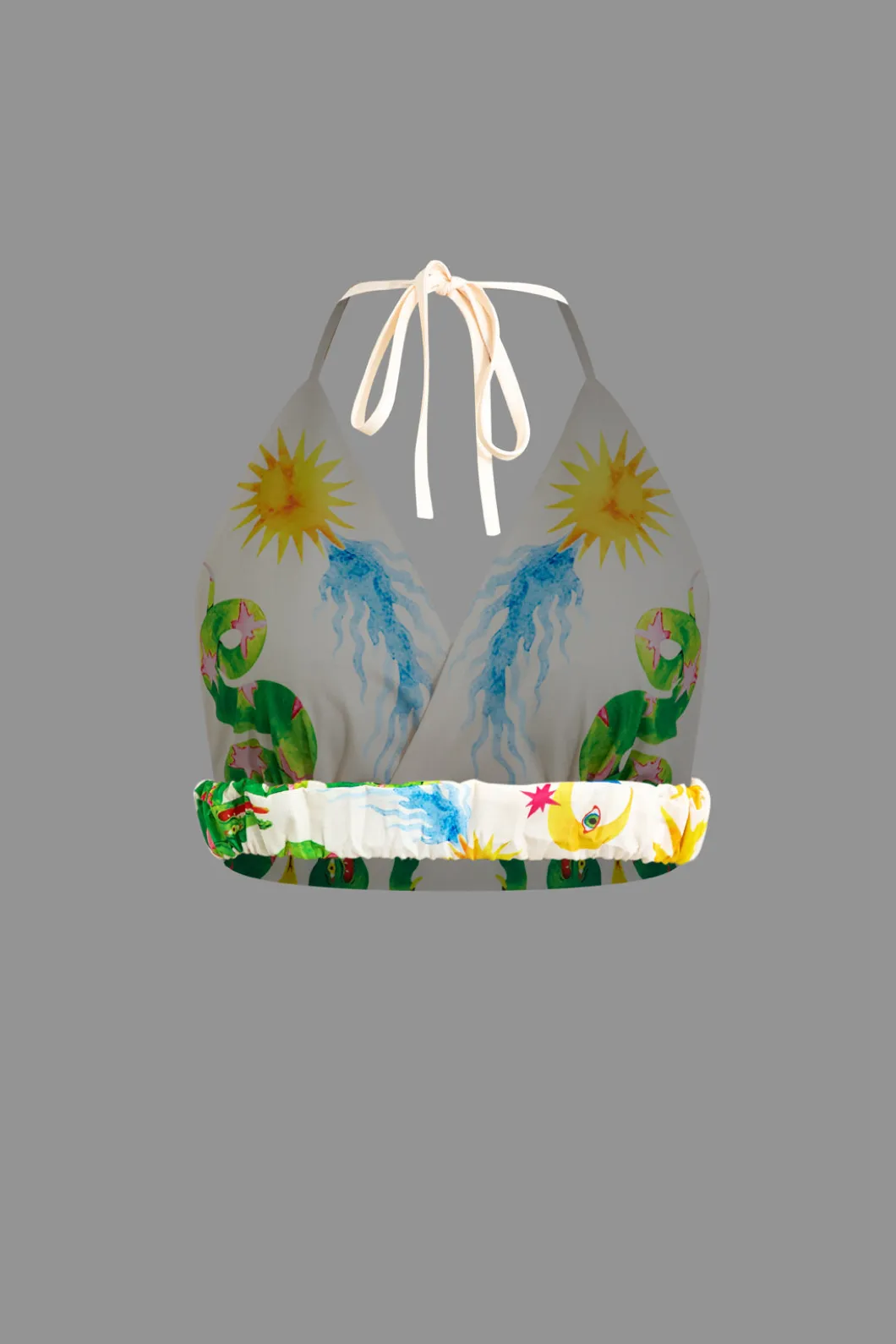 Printed V-Neck Halter Backless Crop Top and Wide Leg Pants Set>MICAS Hot